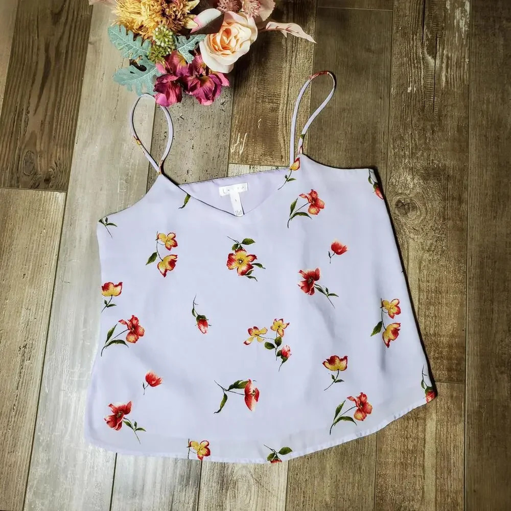 Leith Purple Floral Spaghetti Strap V-Neck Tank Top Cami Size Small - Picture 7 of 12